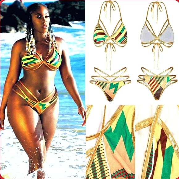 NEW African Kente Print Bikini Set! Ethnic Cultural Tribal Swimwear. Women, XL. - Picture 2 of 8